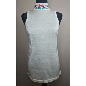 Metropolis Sleeveless Mock Neck Knit Silk/Rayon Blend Womens Top Ivory  Medium